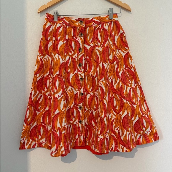 Maeve Anthropologie Banana Grove Denim Midi Skirt Orange Size 4 Orange Button - Picture 1 of 7
